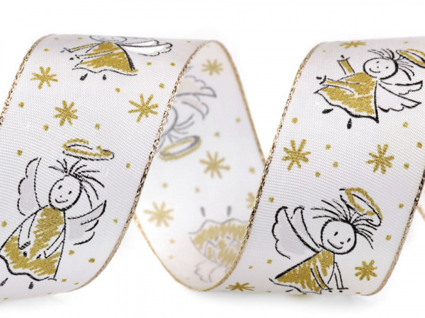 Stuha andělé s drátem šíře 40 mm