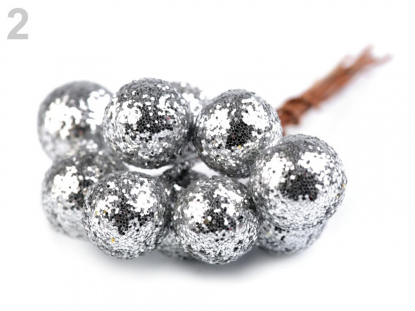 Vánoční dekorační kuličky s glitry a drátkem Ø12 mm