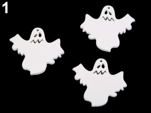 Dřevěné strašidlo - duch halloween k zavěšení / k nalepení 49x55 mm