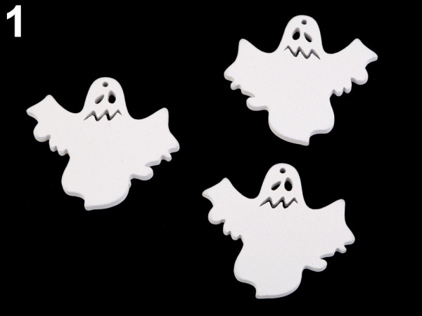 Dřevěné strašidlo - duch halloween k zavěšení / k nalepení 49x55 mm