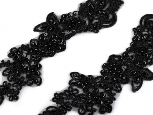 Monofilová aplikace / vsadka 7,5x26 cm s flitry a perlami