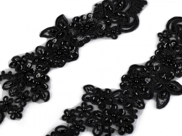 Monofilová aplikace / vsadka 7,5x26 cm s flitry a perlami