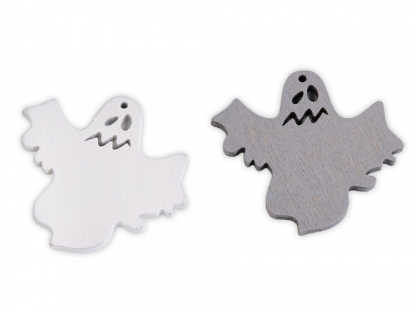 Dřevěné strašidlo - duch halloween k zavěšení / k nalepení 49x55 mm
