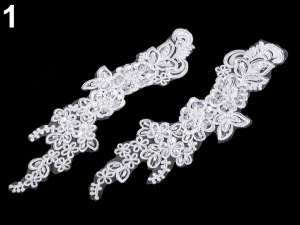 Monofilová aplikace / vsadka 7,5x26 cm s flitry a perlami