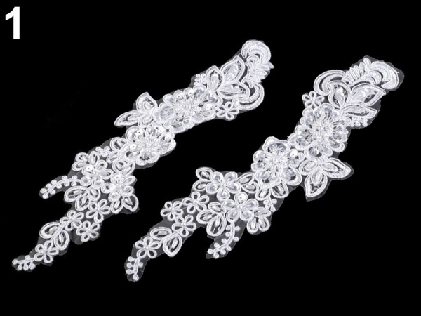 Monofilová aplikace / vsadka 7,5x26 cm s flitry a perlami