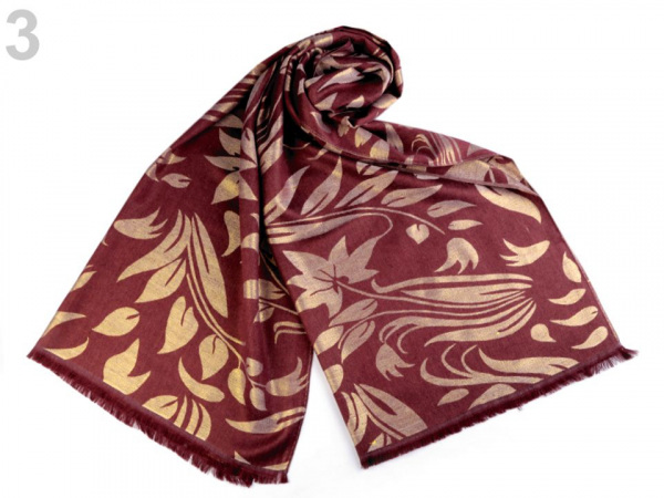 Šála s lurexem se vzorem listů 70x175 cm