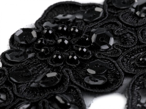 Monofilová aplikace / vsadka 7,5x26 cm s flitry a perlami