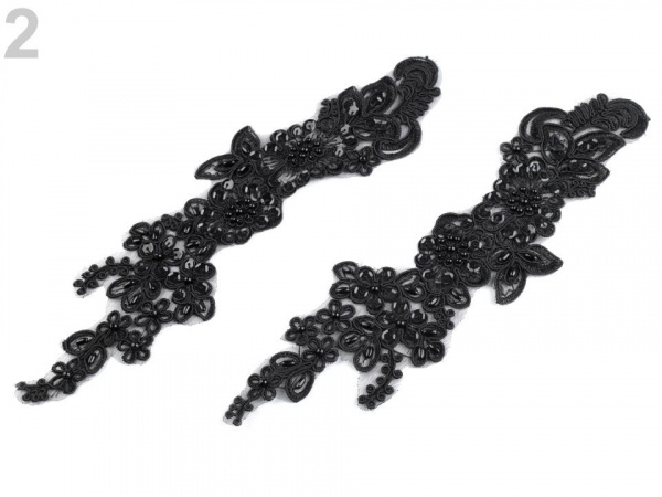 Monofilová aplikace / vsadka 7,5x26 cm s flitry a perlami