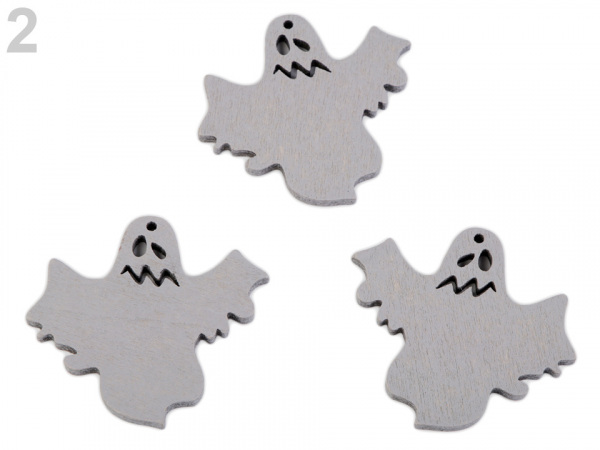 Dřevěné strašidlo - duch halloween k zavěšení / k nalepení 49x55 mm