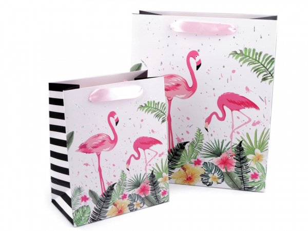 Dárková taška srdce, motýl, puntík, plameňák, sada 2 velikostí