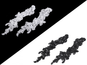 Monofilová aplikace / vsadka 7,5x26 cm s flitry a perlami