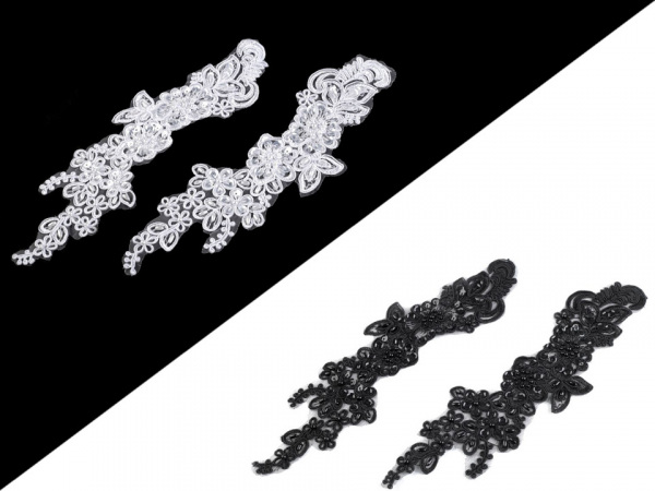 Monofilová aplikace / vsadka 7,5x26 cm s flitry a perlami