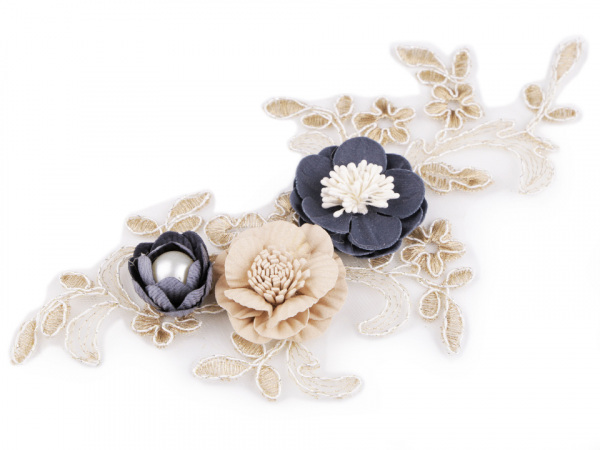 Monofilová aplikace / vsadka 3D 12x23 cm s květy