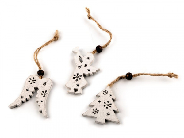 Vánoční dřevěná dekorace anděl, stromeček, křídla