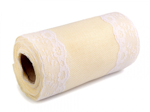 Imitace juty šíře 14 cm pás s krajkou