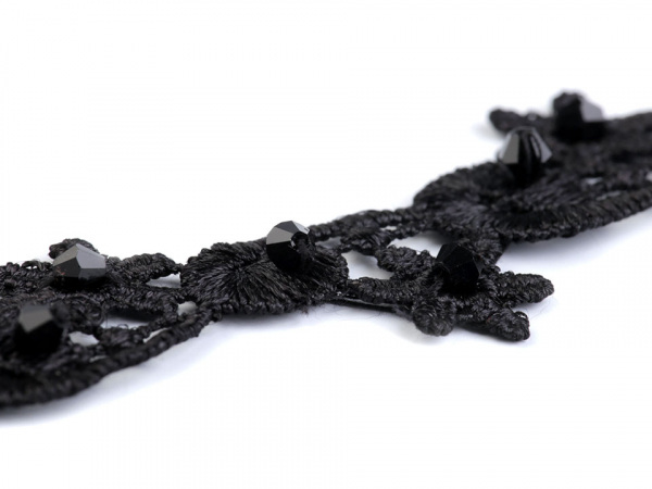 Vzdušná krajka / vsadka šíře 32 mm s broušenými korálky