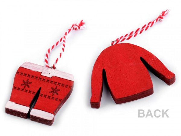 Vánoční dřevěná dekorace - brusle, rukavice, čepice, bunda, ponožka, kalhoty