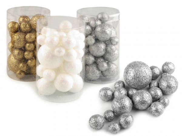 Dekorační polystyrenové kuličky s glitry mix velikostí
