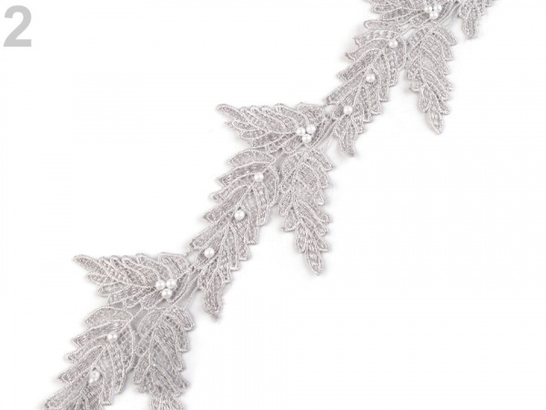 Vzdušná krajka / vsadka šíře 10 cm s perlami