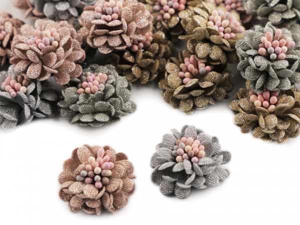 Textilní květ 3D s lurexem Ø25 mm