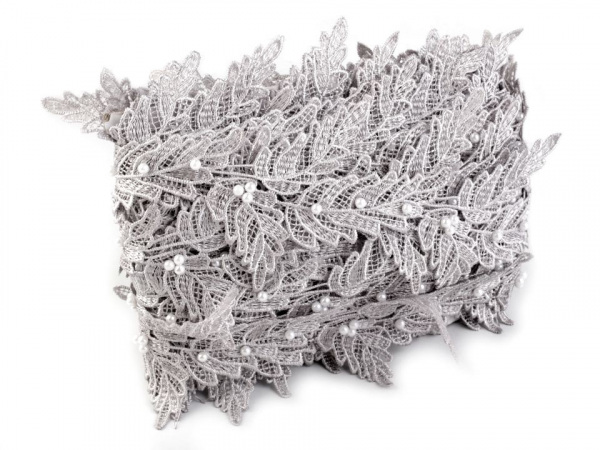 Vzdušná krajka / vsadka šíře 10 cm s perlami