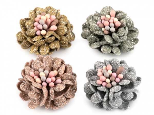 Textilní květ 3D s lurexem Ø25 mm