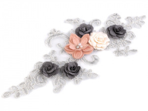 Monofilová aplikace / vsadka 3D 11x26 cm s květy