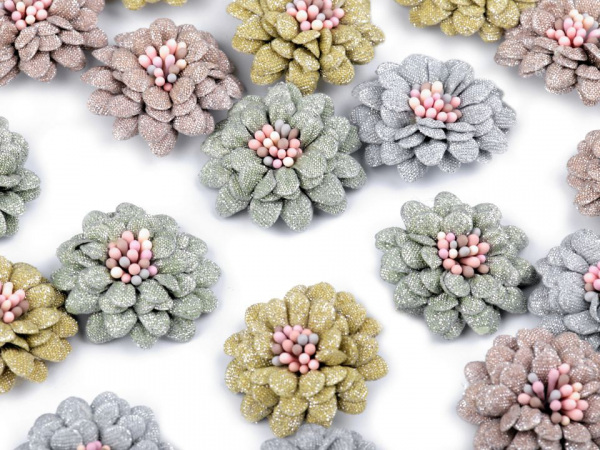 Textilní květ 3D s lurexem Ø35 mm