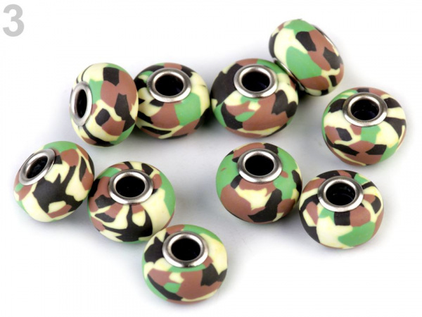 Fimo korálky s velkým průvlekem army