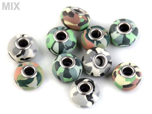 Fimo korálky s velkým průvlekem army