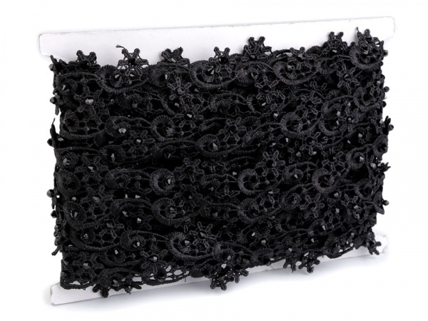 Vzdušná krajka / vsadka šíře 32 mm s broušenými korálky