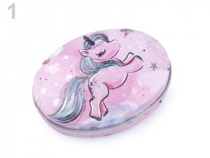 Plechová oválná krabička jednorožec