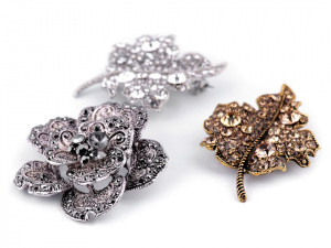 Brož květ a list s broušenými kamínky