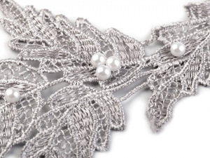 Vzdušná krajka / vsadka šíře 10 cm s perlami
