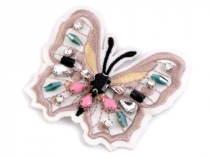 Textilní aplikace / nášivka motýl s kamínky