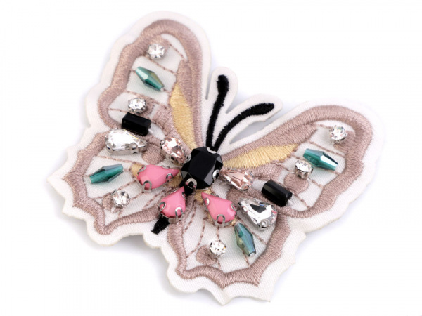 Textilní aplikace / nášivka motýl s kamínky