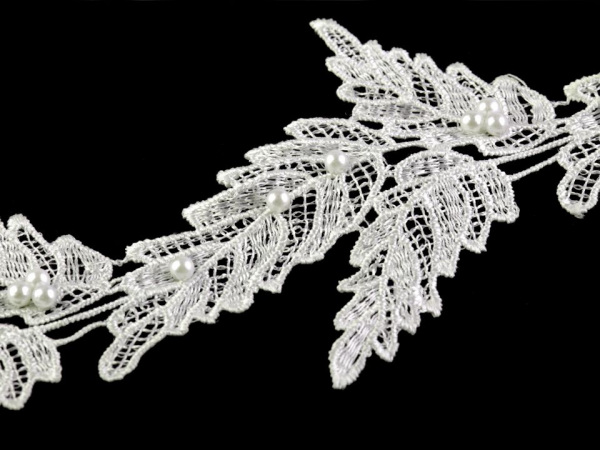 Vzdušná krajka / vsadka šíře 10 cm s perlami