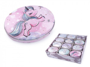Plechová oválná krabička jednorožec