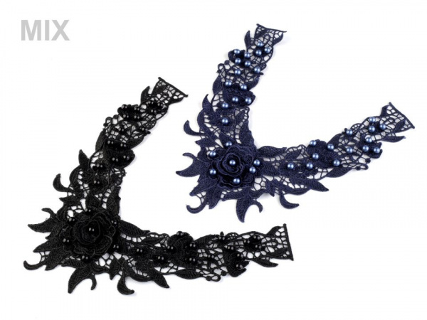 Krajková aplikace / vsadka 3D s perlami