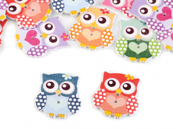 Dřevěný dekorační knoflík sova