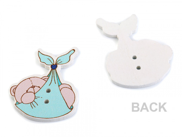 Dřevěný dekorační knoflík medvídek v šátku pro miminko