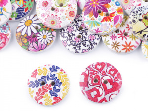 Dřevěný dekorační knoflík mix květy