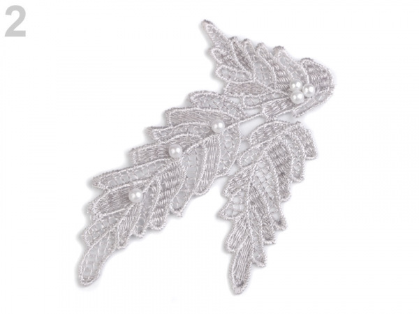 Krajková aplikace / nášivka list s perlami