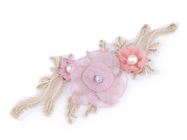 Monofilová aplikace / vsadka 3D 12x23 cm s květy