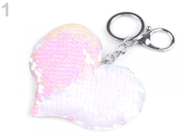 Přívěsek na kabelku / klíče srdce s měnícími flitry