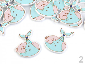 Dřevěný dekorační knoflík medvídek v šátku pro miminko