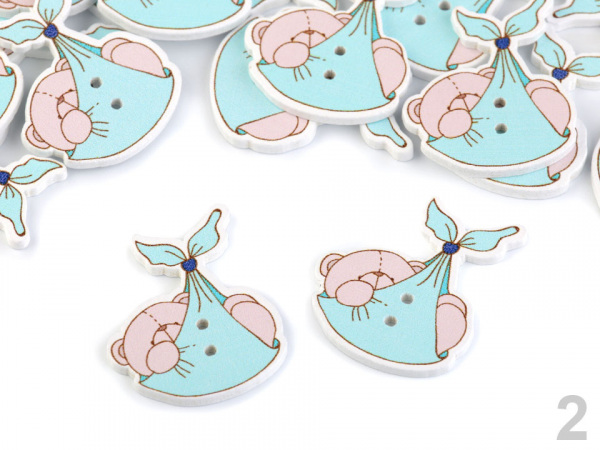 Dřevěný dekorační knoflík medvídek v šátku pro miminko