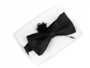 Sada - motýlek, kapesník, ozdoba do klopy