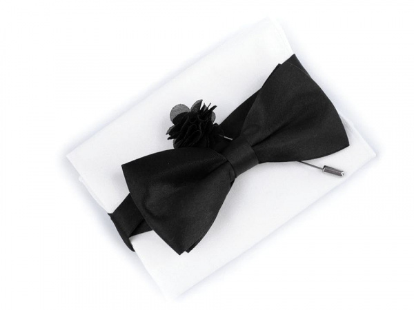 Sada - motýlek, kapesník, ozdoba do klopy