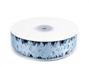 Saténový prýmek šíře 32 mm hvězdy s glitry, vánoční